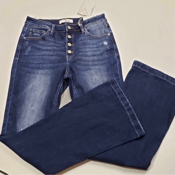 KanCan Mid Rise Distressed Flare Bootcut Jeans Dark Women’s Multi Sizes NWT - Picture 11 of 15